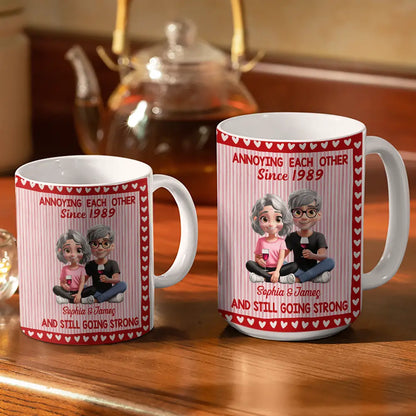 Annoying Each Other Since Couple Stripe Style - Personalized White Edge-to-Edge Mug