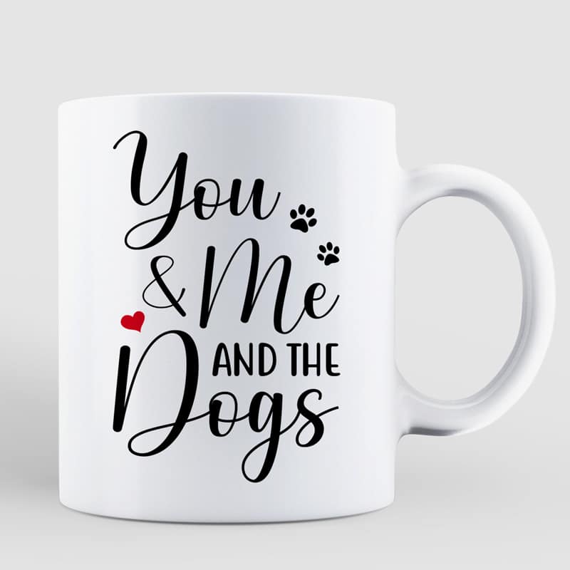 Couple And Dogs Sitting Personalized Mug