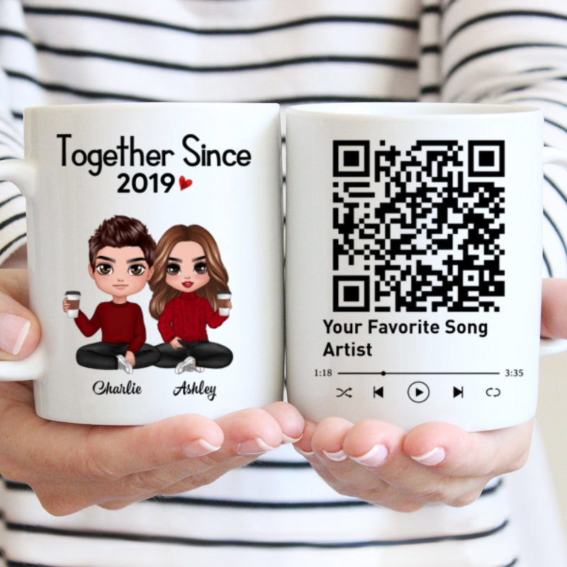 Couple Sitting Together Since Favorite Song QR Code Personalized Mug