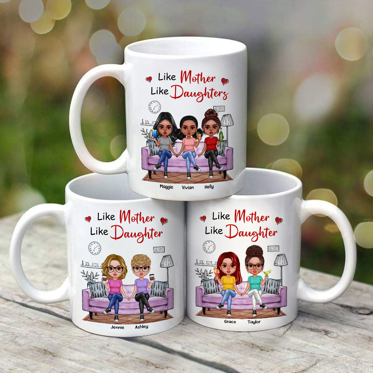 Realistic Mother Daughters Sitting On Sofa Personalized Mug