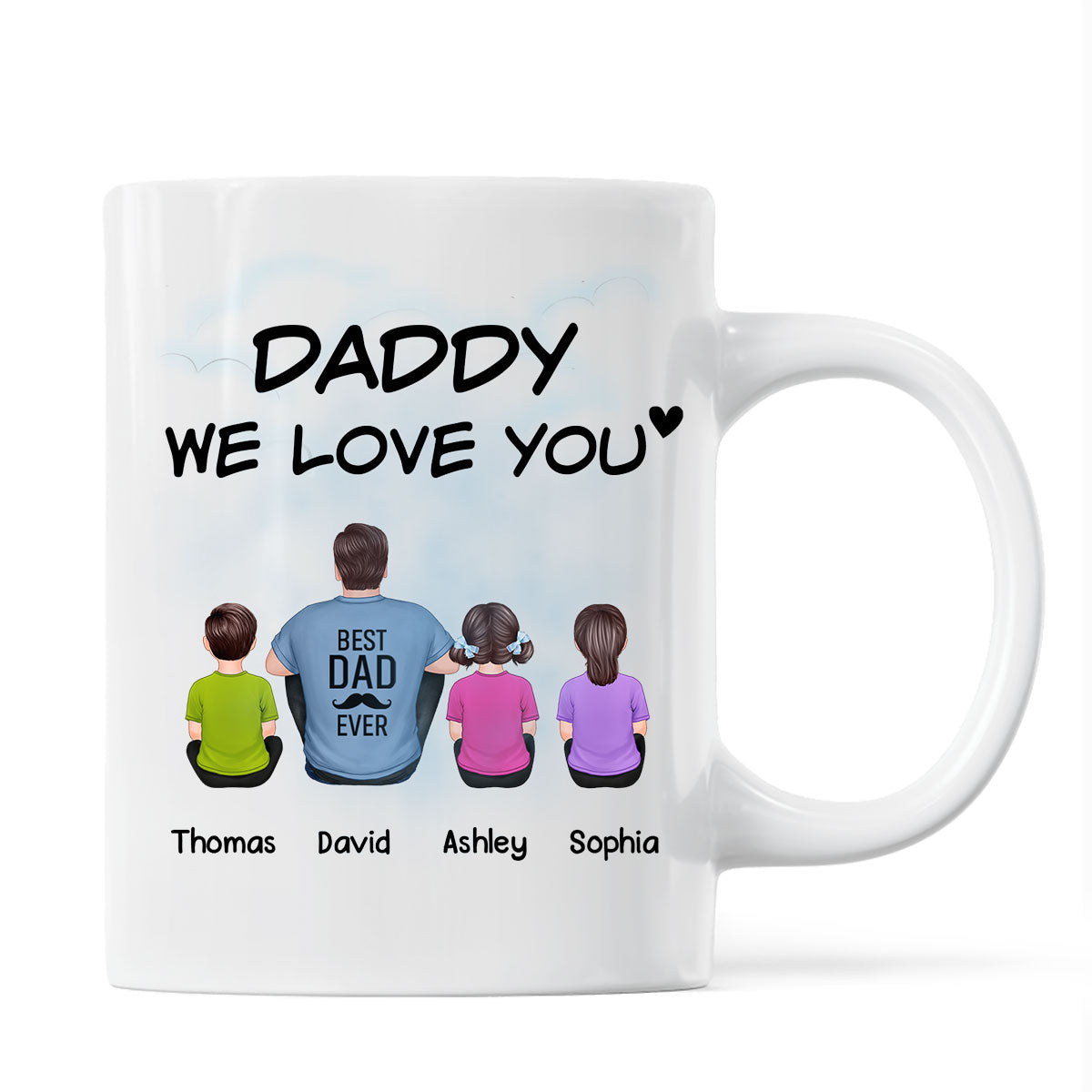 Daddy We Love You Back View Man Sitting With Kids Dog Cat Personalized Mug