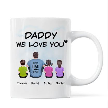 Daddy We Love You Back View Man Sitting With Kids Dog Cat Personalized Mug