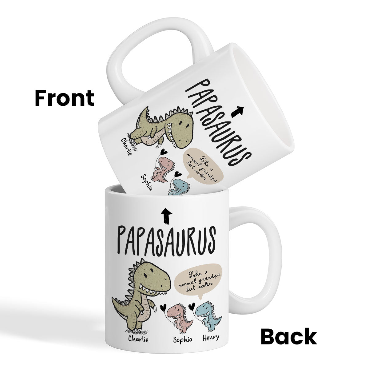 Papasaurus And Kids Cute Style Personalized Mug, Father's Day Gift for Grandpa
