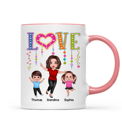 LOVE Happy Doll Grandma Mom With Kids Personalized Mug