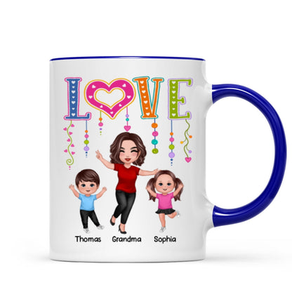 LOVE Happy Doll Grandma Mom With Kids Personalized Mug