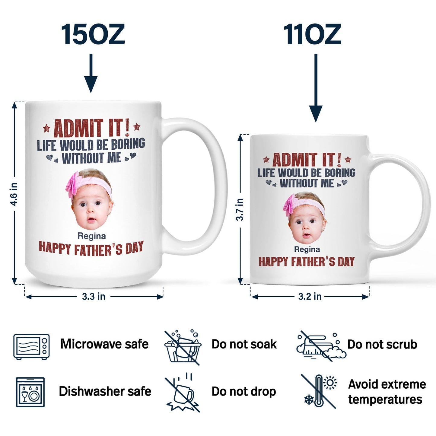 Custom Photo Admit It Life Would Be Boring Without Us - Gift For Dad, Father, Dog Lover, Cat Lover - Personalized Mug
