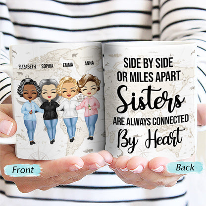 Connected By Heart Hoodie Sisters - Sibling BFF Bestie Gift - Personalized Custom White Edge-to-Edge Mug