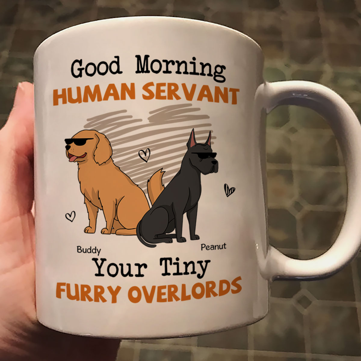 Good Morning Human Servant Funny Cartoon Dogs Personalized Mug