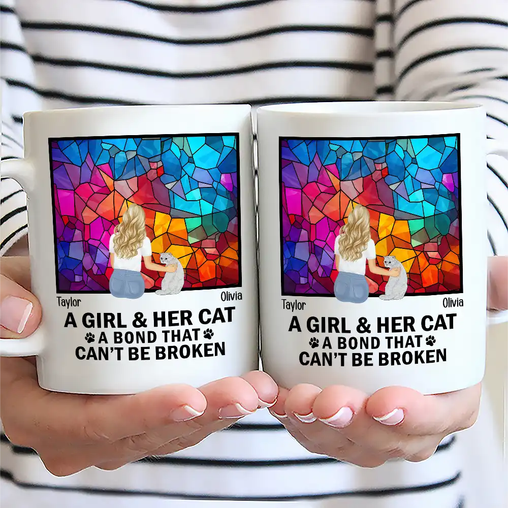 Flower Field A Girl And Her Dog And Cat - Personalized Mug
