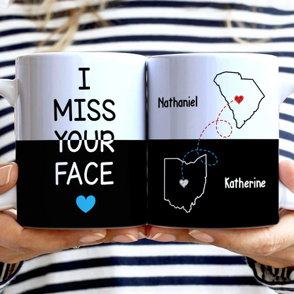 Long Distance Besties I Miss Your Face Never Too Far - Personalized White Edge-to-Edge Mug