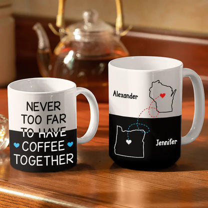 Long Distance Besties I Miss Your Face Never Too Far - Personalized White Edge-to-Edge Mug
