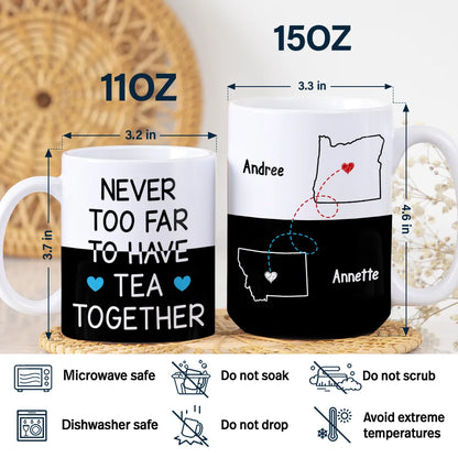 Long Distance Besties I Miss Your Face Never Too Far - Personalized White Edge-to-Edge Mug