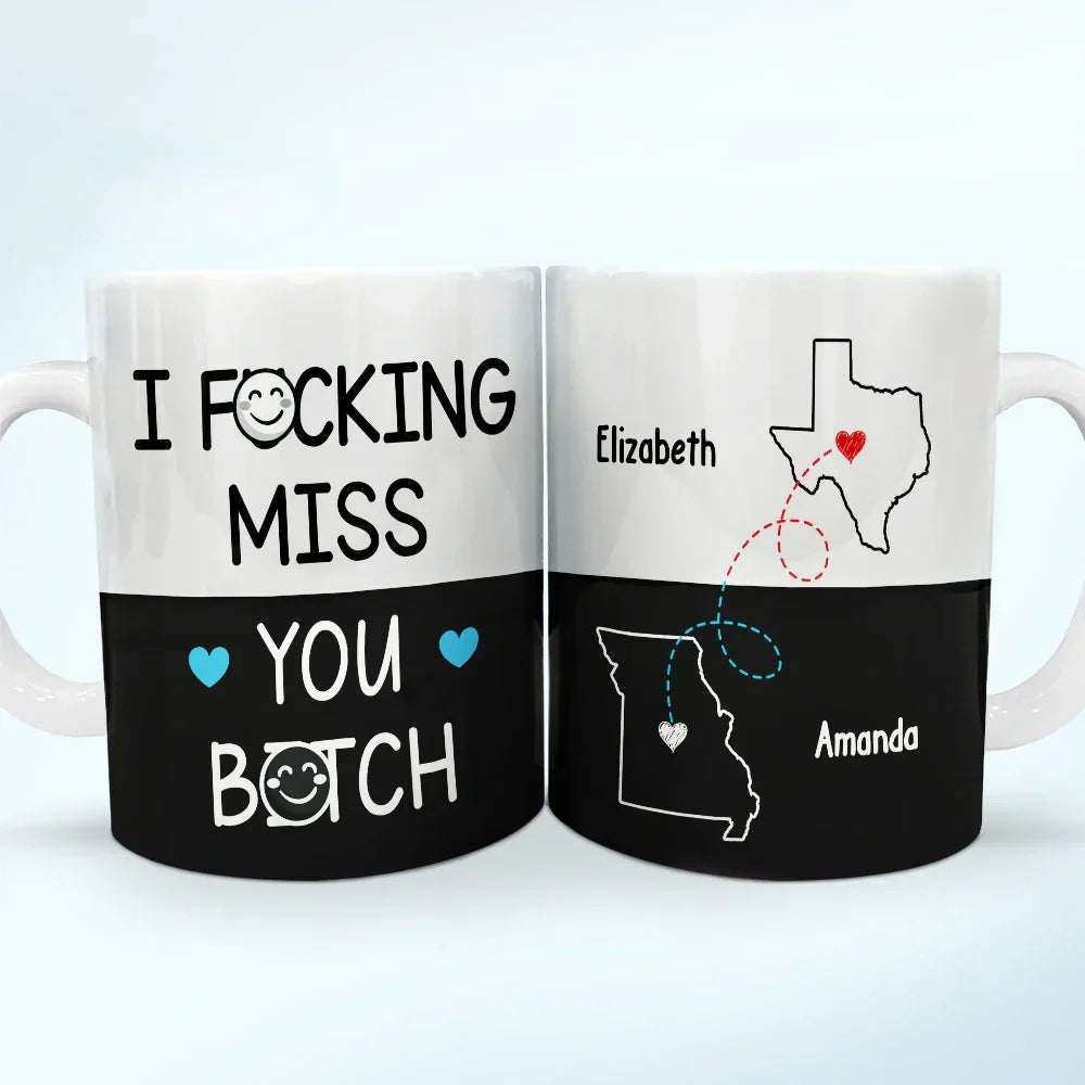Long Distance Besties I Miss Your Face Never Too Far - Personalized White Edge-to-Edge Mug
