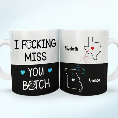 Long Distance Besties I Miss Your Face Never Too Far - Personalized White Edge-to-Edge Mug