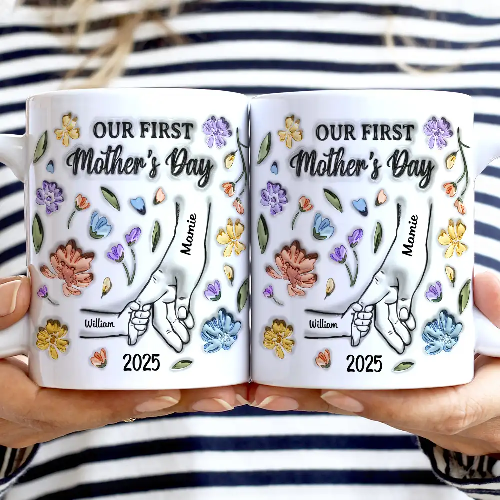 Our First Mother's Day - 3D Inflated Effect Printed Mug, Personalized White Edge-to-Edge Mug