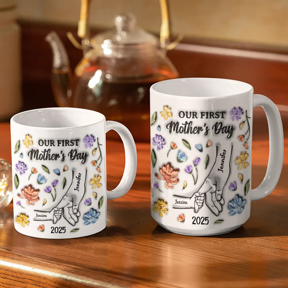 Our First Mother's Day - 3D Inflated Effect Printed Mug, Personalized White Edge-to-Edge Mug