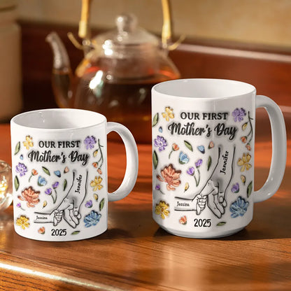Our First Mother's Day - 3D Inflated Effect Printed Mug, Personalized White Edge-to-Edge Mug