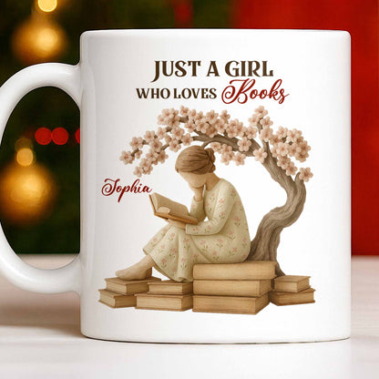 Just A Girl Who Loves Books And Sakura Tree - Personalized Custom Coffee Mug - BLV018_MG