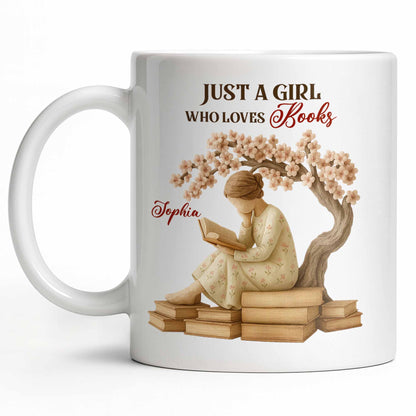 Just A Girl Who Loves Books And Sakura Tree - Personalized Custom Coffee Mug - BLV018_MG