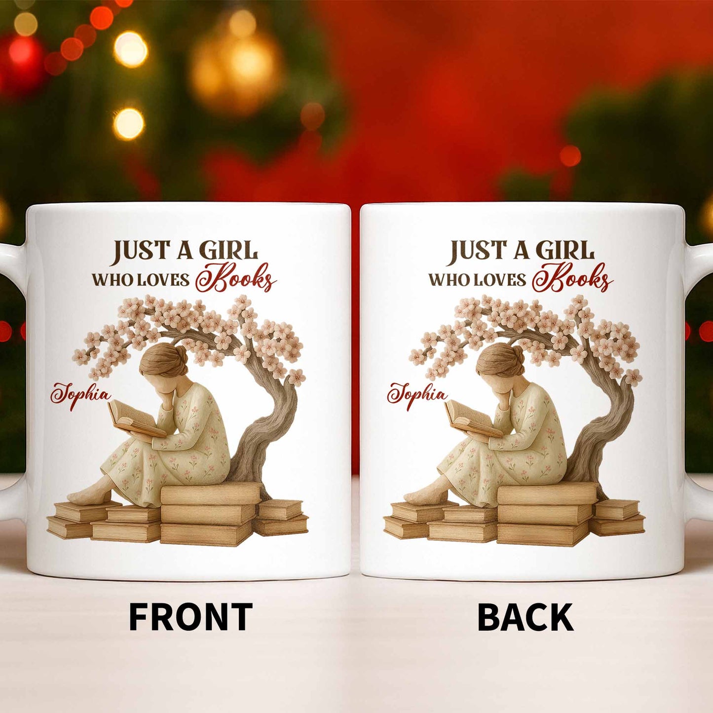 Just A Girl Who Loves Books And Sakura Tree - Personalized Custom Coffee Mug - BLV018_MG