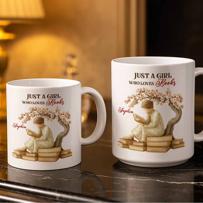 Just A Girl Who Loves Books And Sakura Tree - Personalized Custom Coffee Mug - BLV018_MG
