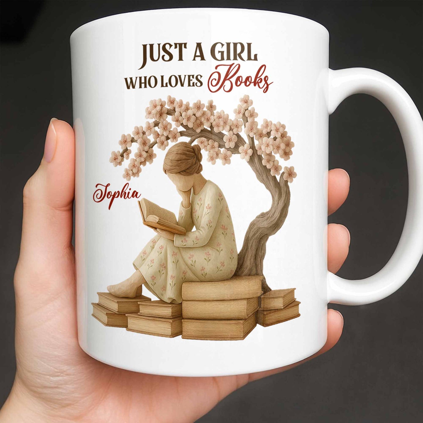 Just A Girl Who Loves Books And Sakura Tree - Personalized Custom Coffee Mug - BLV018_MG
