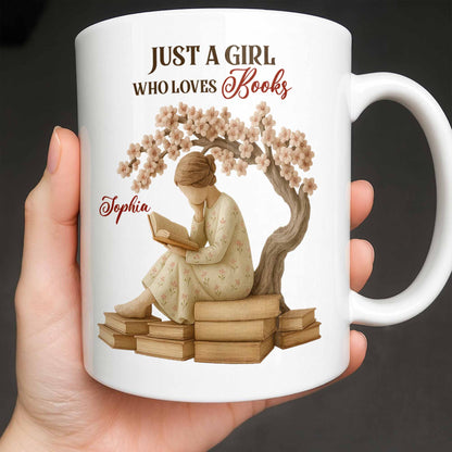 Just A Girl Who Loves Books And Sakura Tree - Personalized Custom Coffee Mug - BLV018_MG