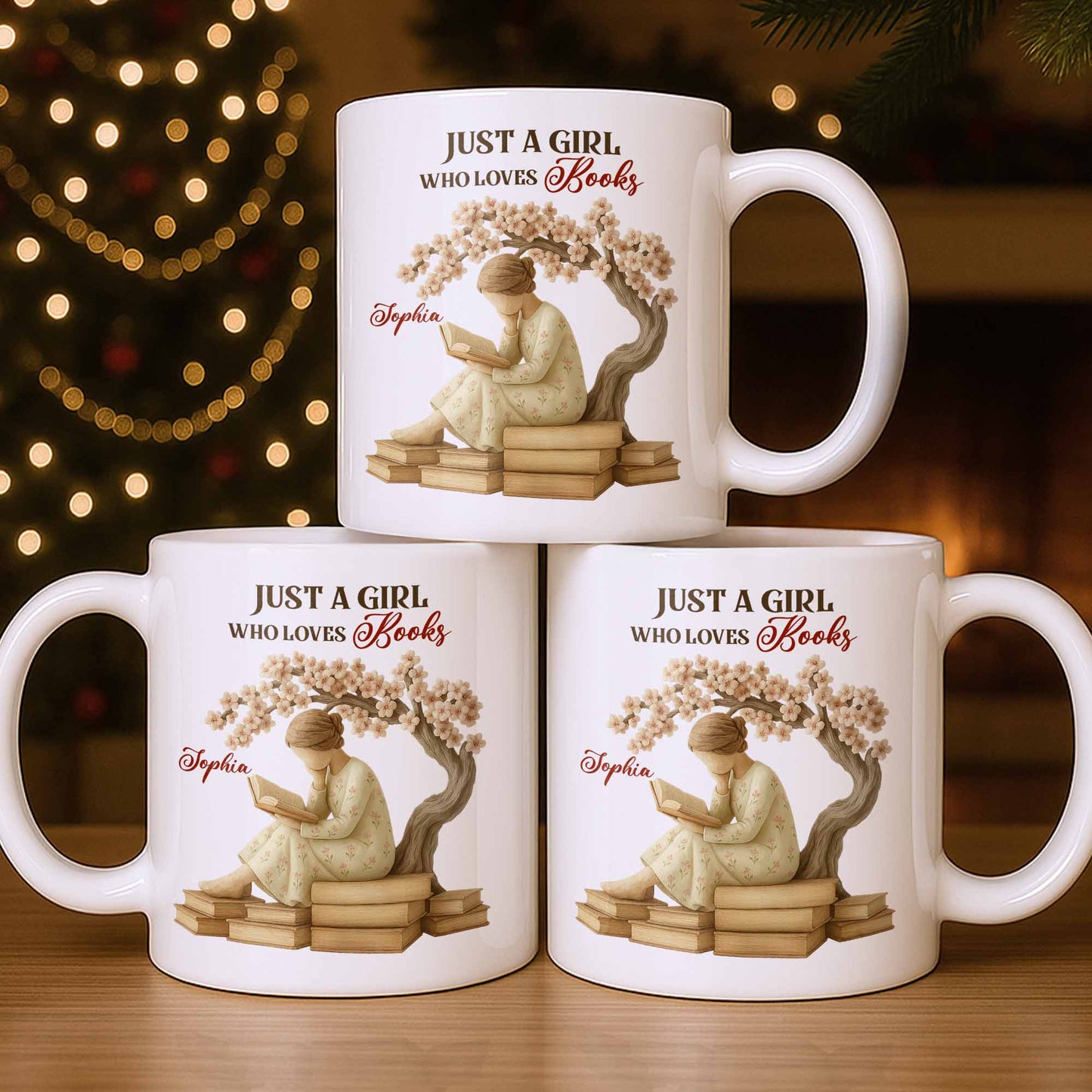 Just A Girl Who Loves Books And Sakura Tree - Personalized Custom Coffee Mug - BLV018_MG