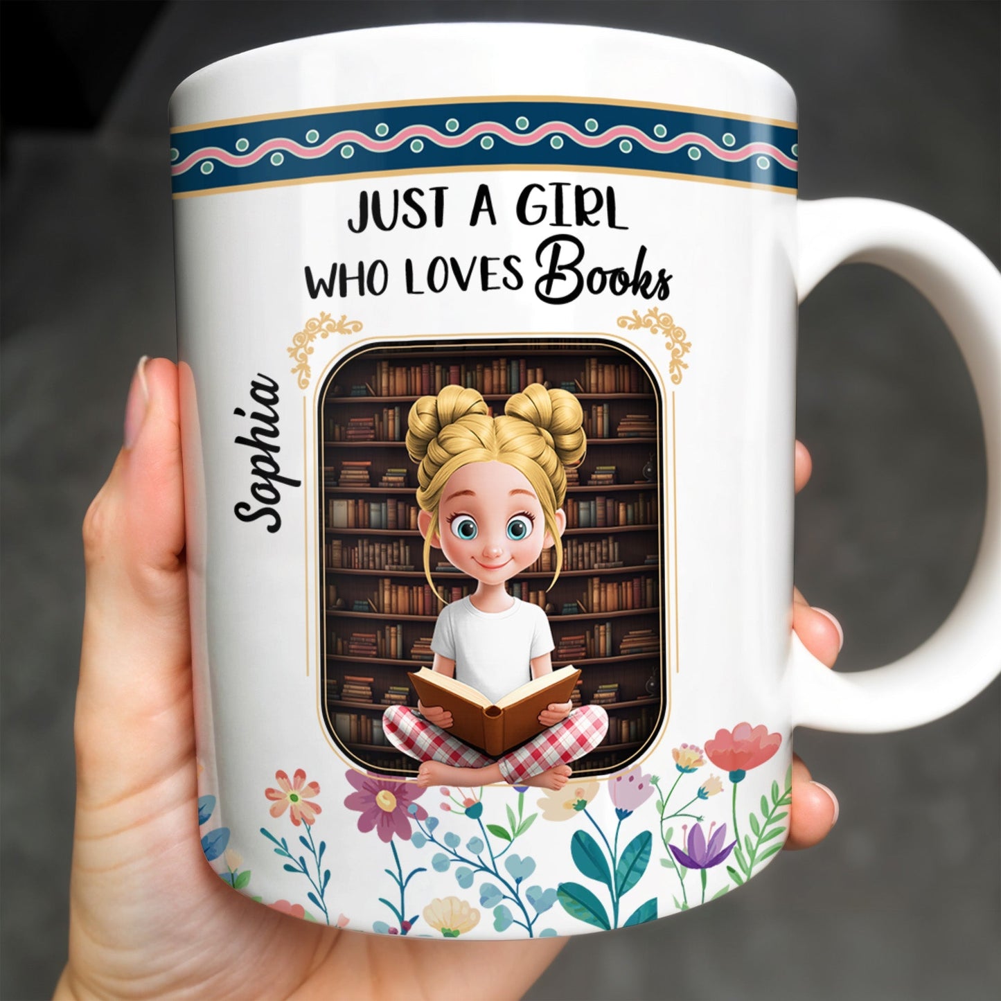 Just A Girl Who Loves Books With Floral Design - Personalized Custom Coffee Mug - BLV056_MG
