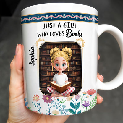 Just A Girl Who Loves Books With Floral Design - Personalized Custom Coffee Mug - BLV056_MG