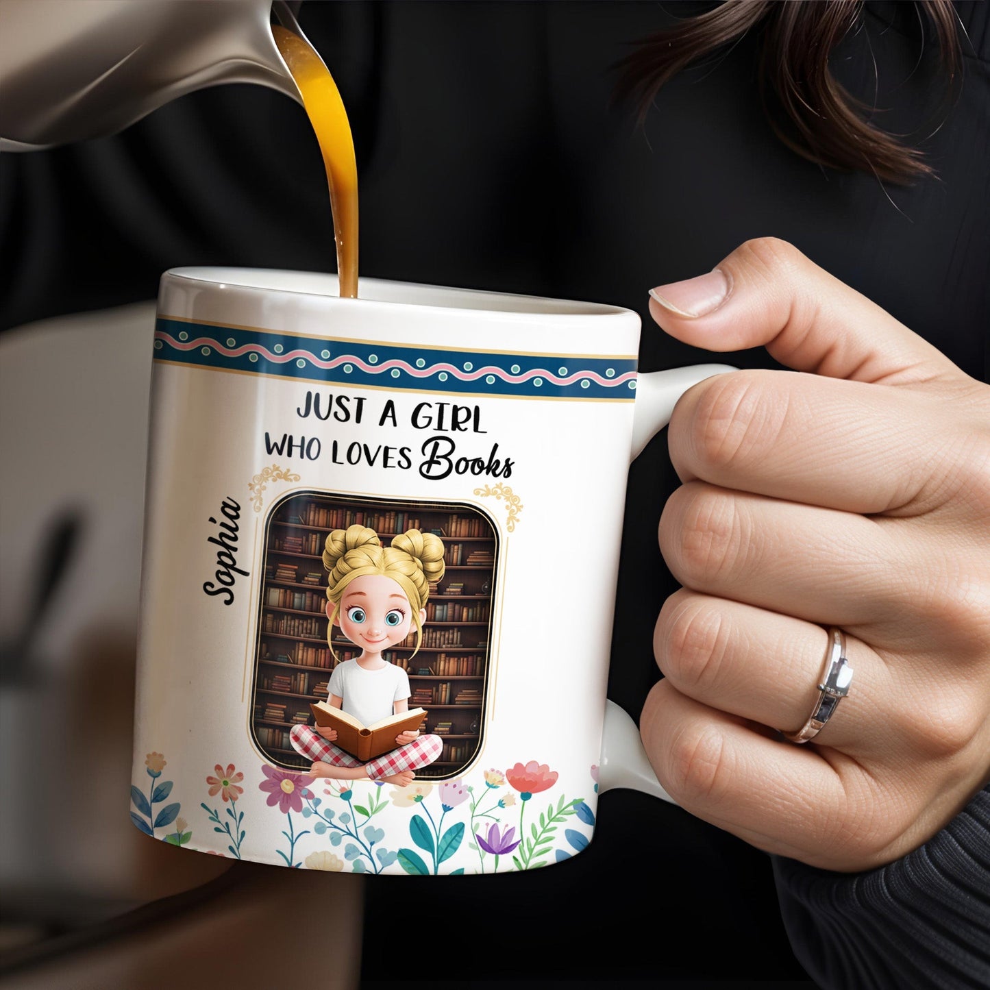 Just A Girl Who Loves Books With Floral Design - Personalized Custom Coffee Mug - BLV056_MG