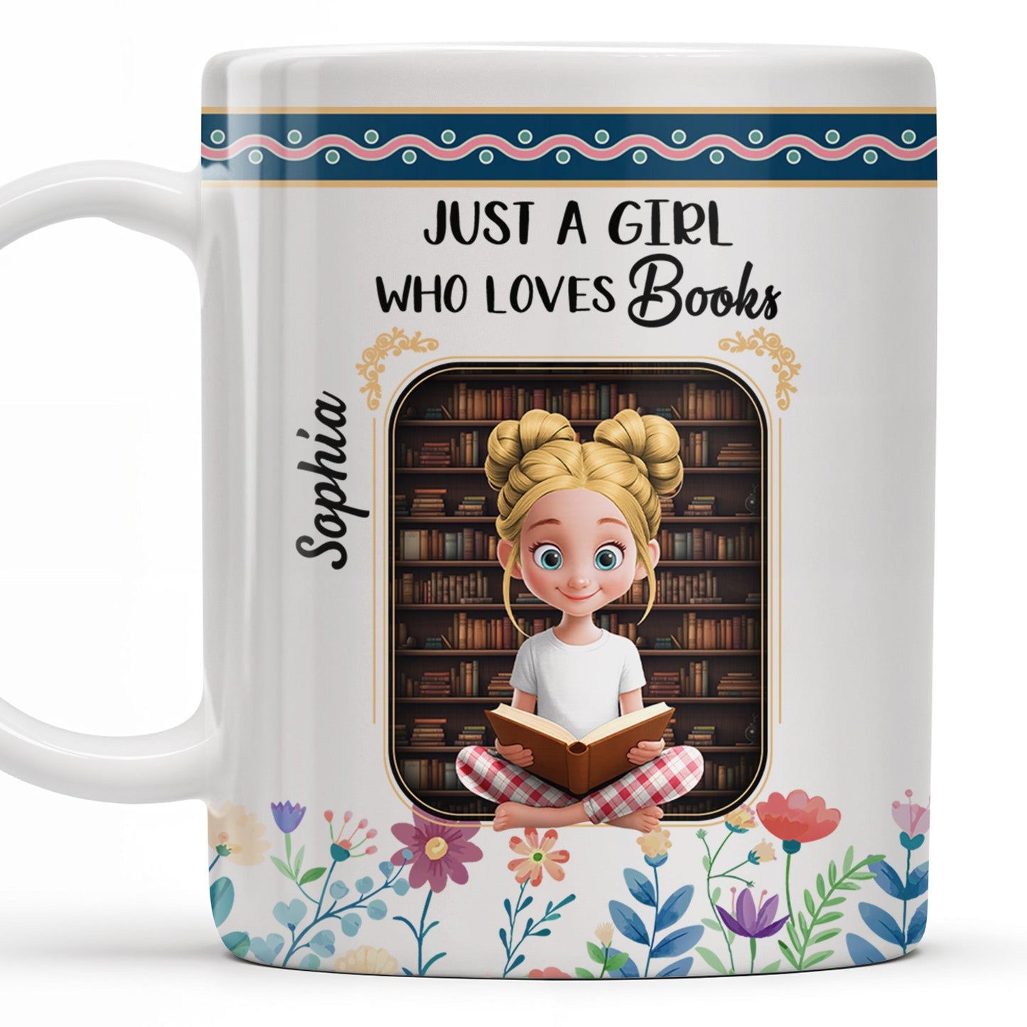 Just A Girl Who Loves Books With Floral Design - Personalized Custom Coffee Mug - BLV056_MG