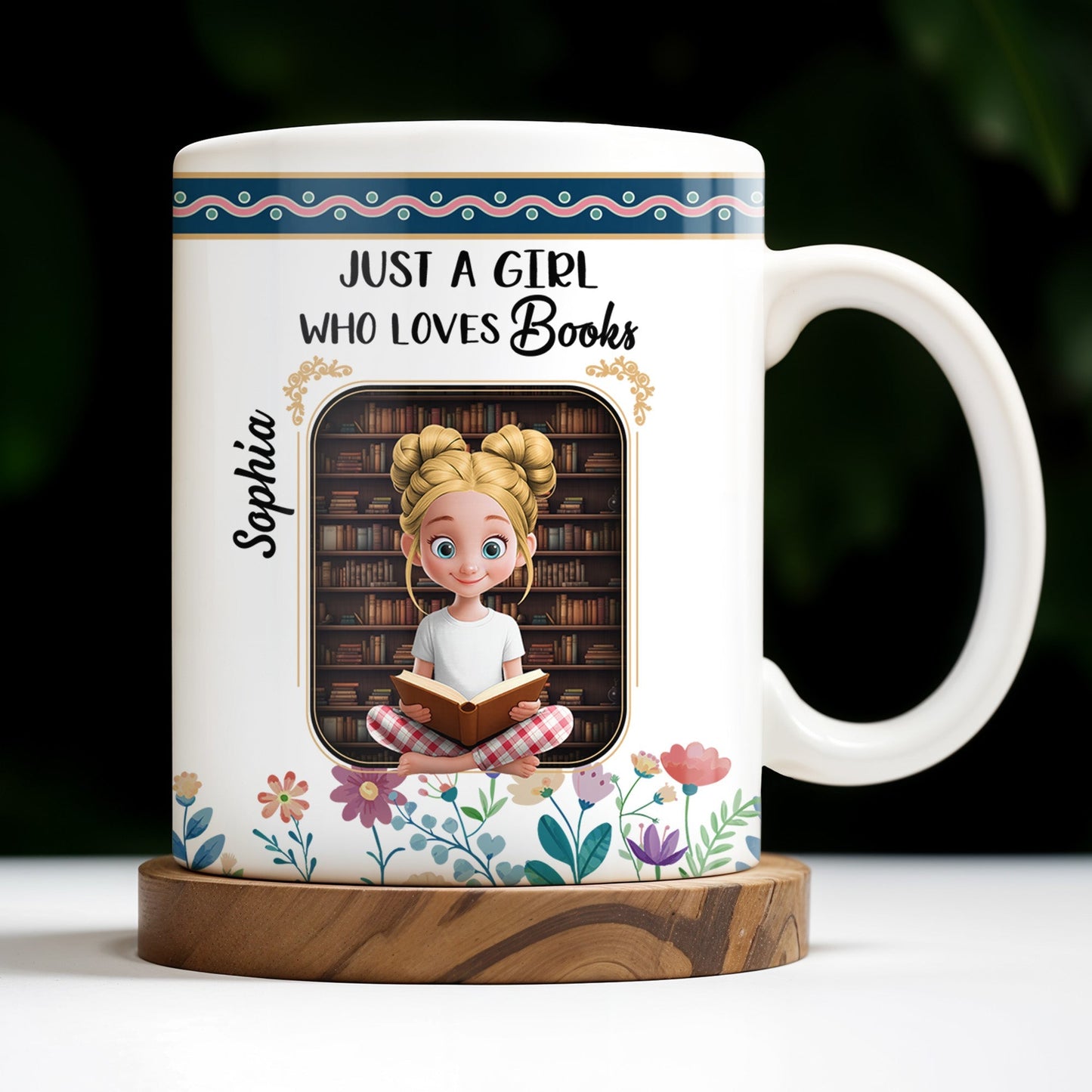 Just A Girl Who Loves Books With Floral Design - Personalized Custom Coffee Mug - BLV056_MG