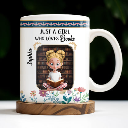 Just A Girl Who Loves Books With Floral Design - Personalized Custom Coffee Mug - BLV056_MG