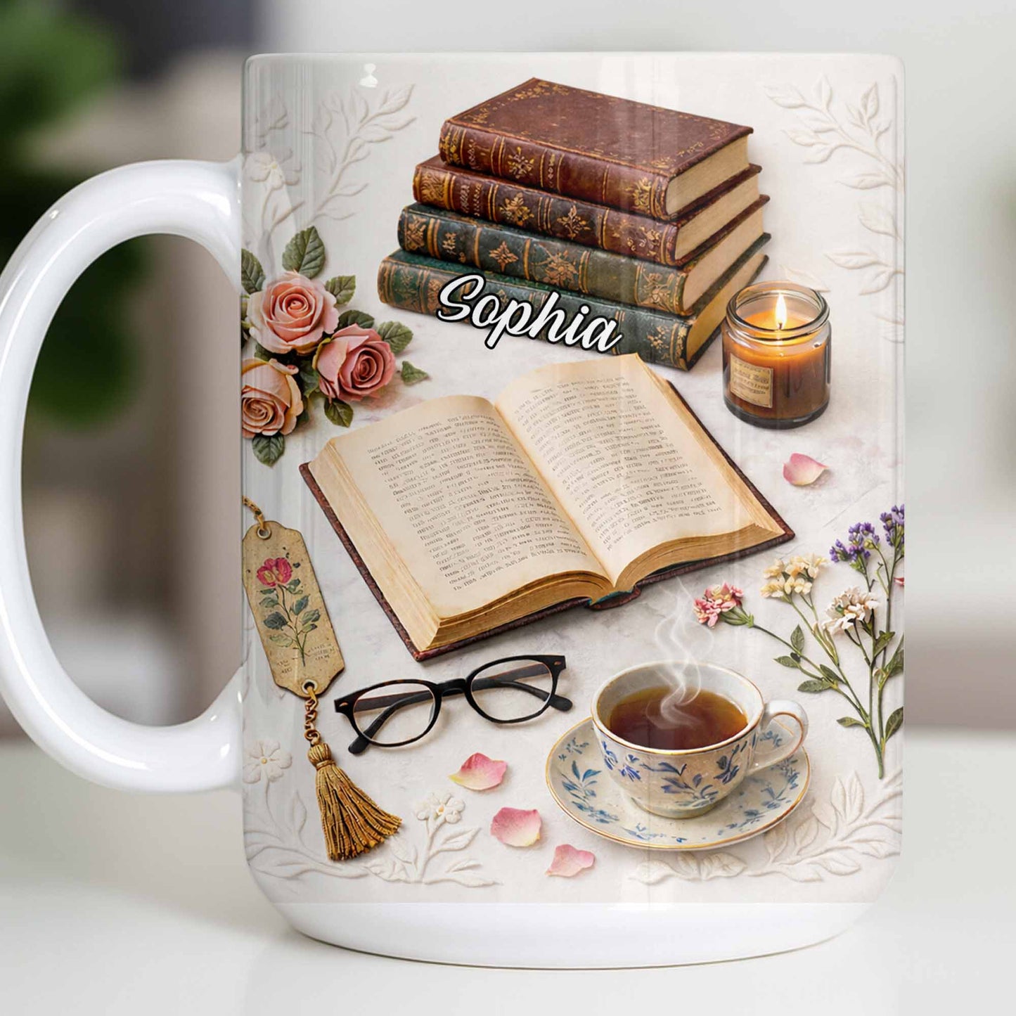 Celebrate The Love For Reading With Books And A Cozy Scene - Personalized Custom Coffee Mug - BLV081_MG