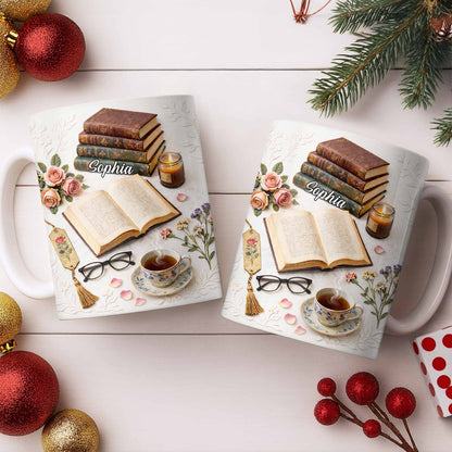 Celebrate The Love For Reading With Books And A Cozy Scene - Personalized Custom Coffee Mug - BLV081_MG