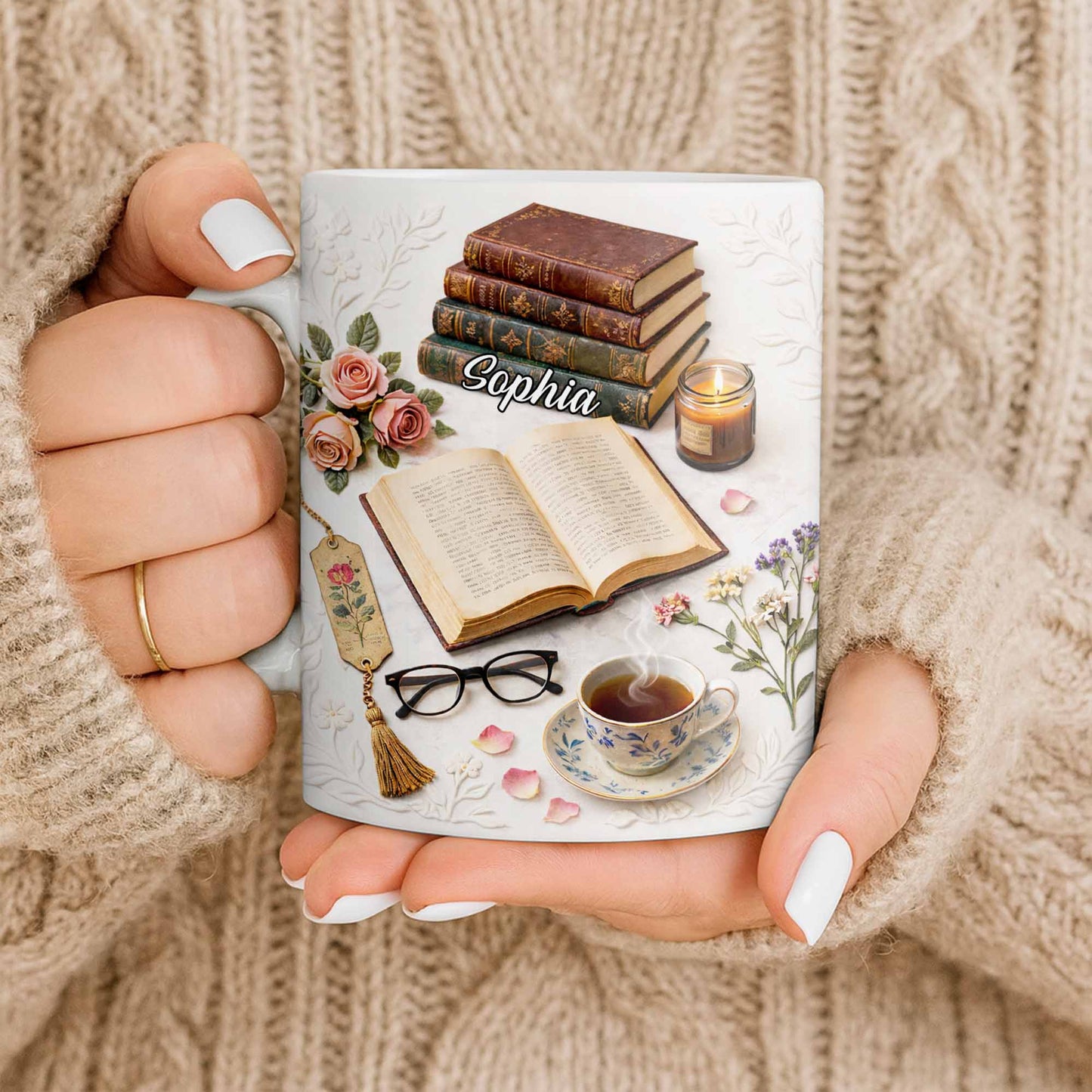 Celebrate The Love For Reading With Books And A Cozy Scene - Personalized Custom Coffee Mug - BLV081_MG