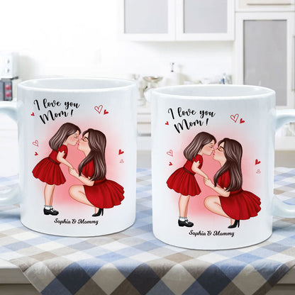 Mom And Kid Holding Hands Kissing Personalized Mug, Gift For Mom