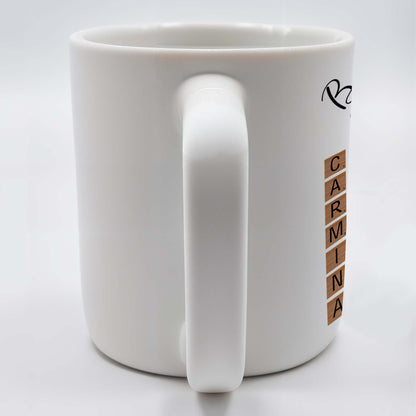 Besties Forever Connected By Heart Mug With Heart And Scrabble Tiles - Personalized Custom Coffee Mug - BST127_MG