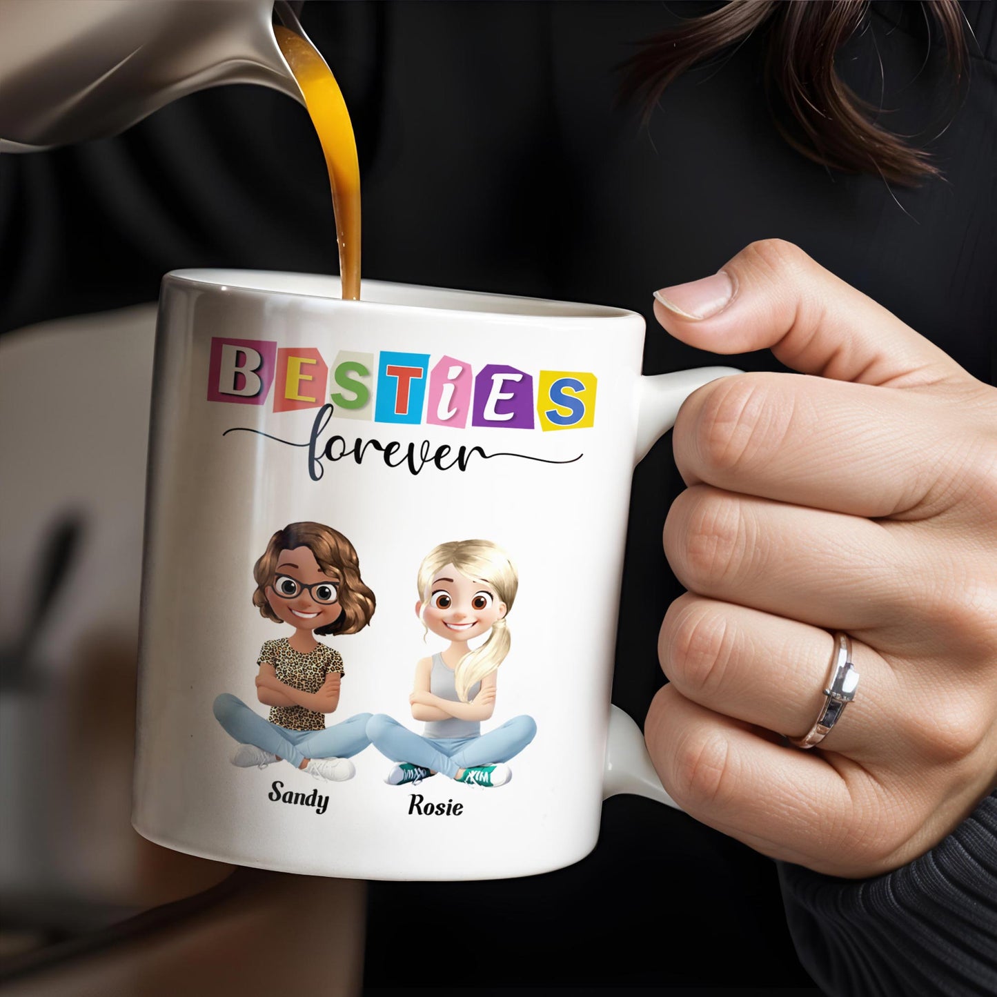 Besties Forever, Cartoon Characters - Personalized Custom Coffee Mug - BST164_MG