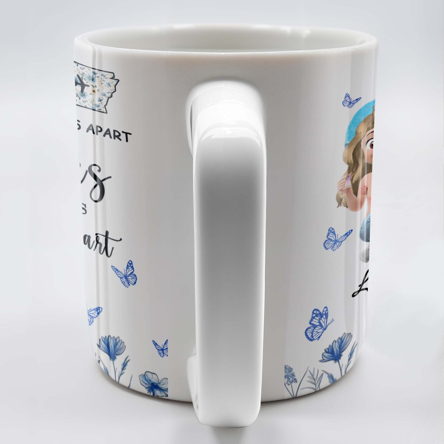 Side By Side Or Miles Apart, Besties Are Always Connected By Heart, Butterflies and Flowers - Personalized Custom Coffee Mug - BST168_MG