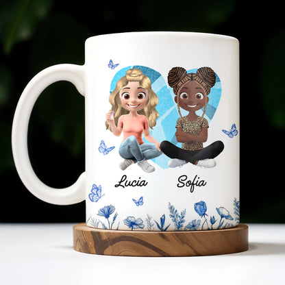 Side By Side Or Miles Apart, Besties Are Always Connected By Heart, Butterflies and Flowers - Personalized Custom Coffee Mug - BST168_MG