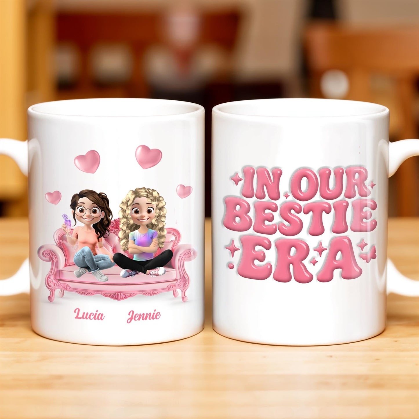 In Our Bestie Era, Hearts And Animated Female Characters - Personalized Custom Coffee Mug - BST172_MG