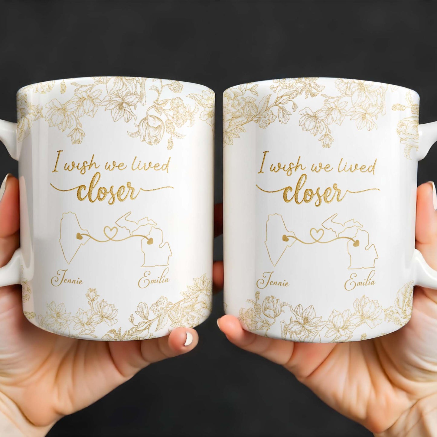I Wish We Lived Closer With Flowers And Map Design - Personalized Custom Coffee Mug - BST181_MG