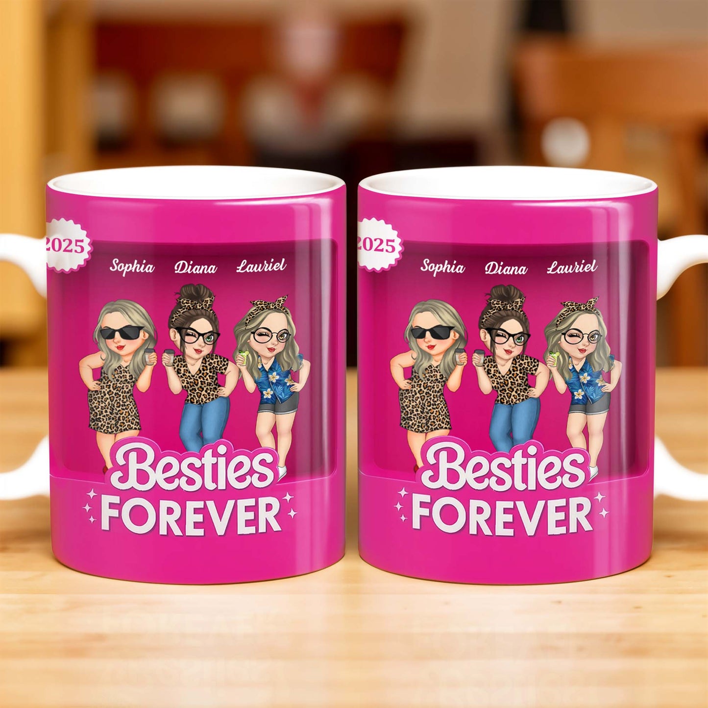 Besties Forever With Cartoon Figures And Stars - Personalized Custom Coffee Mug - BST227_MG