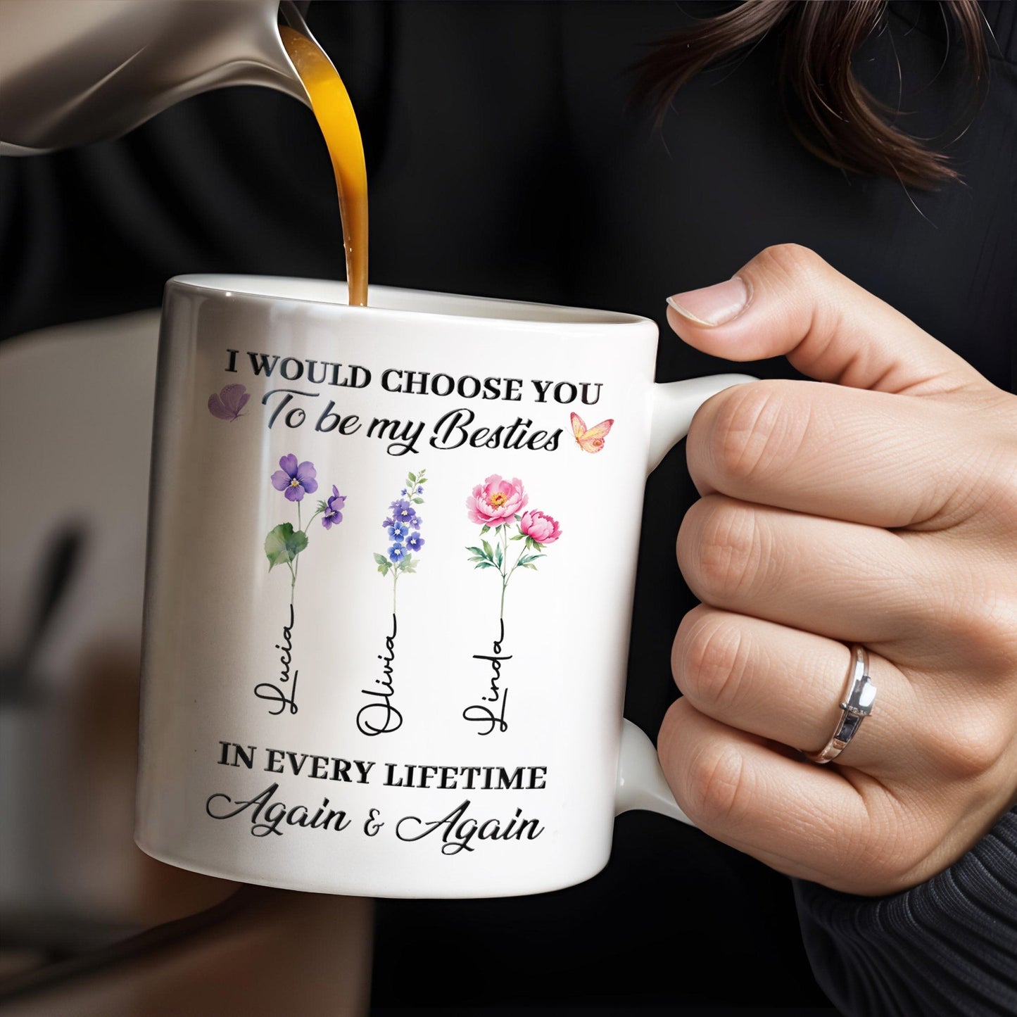 Choose You To Be My Besties, Flowers And Butterflies - Personalized Custom Coffee Mug - BST265_MG