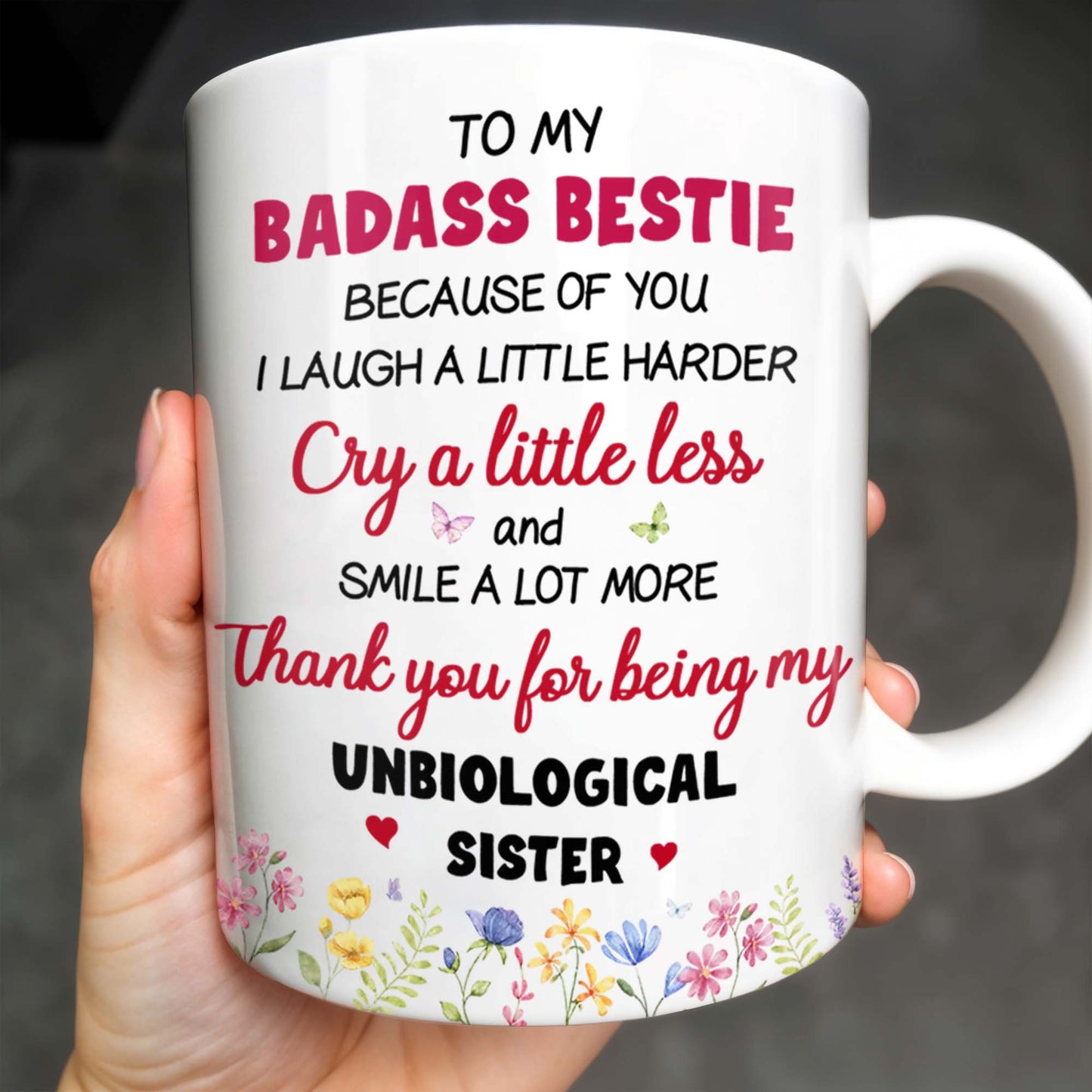 Thank You For Being My Unbiological Sister, Elderly Women & Flowers - Personalized Custom Coffee Mug - BST392_MG