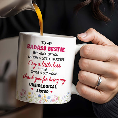 Thank You For Being My Unbiological Sister, Elderly Women & Flowers - Personalized Custom Coffee Mug - BST392_MG