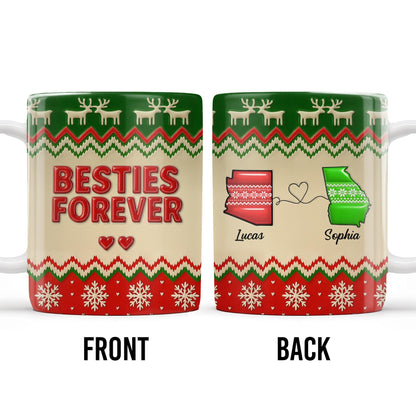 Besties Forever Christmas Sweater Design - Personalized Custom Coffee Mug - BST421_MG