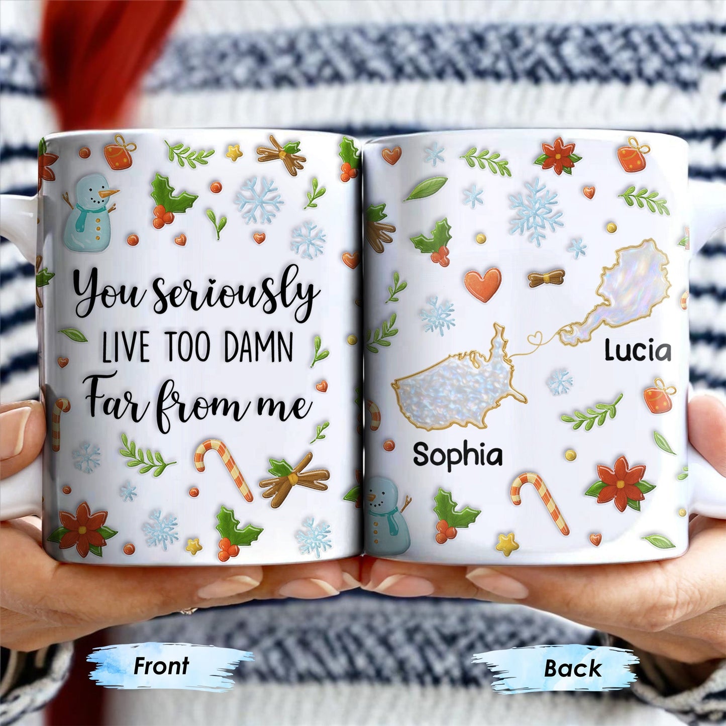 You Seriously Live Too Far, Countries Map And Hearts Design - Personalized Custom Coffee Mug - BST422_MG